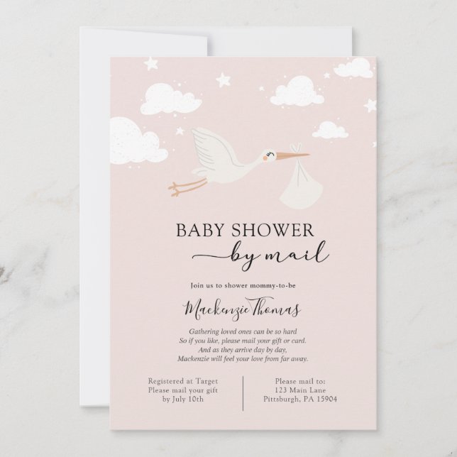 Invitation Baby-Shower Fille Rose par courrier (Devant)