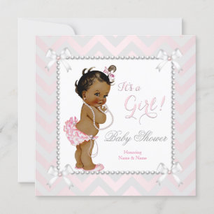Invitation Baby Shower Fille Rose Perle Gris Blanc Ethnique