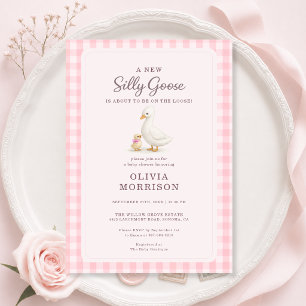 Invitation Baby Shower Fille Rose Piqué Oie Rigolote