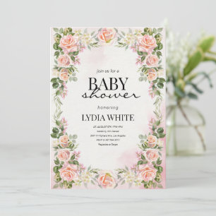 Invitation Baby shower Fille Rose poudré Floral