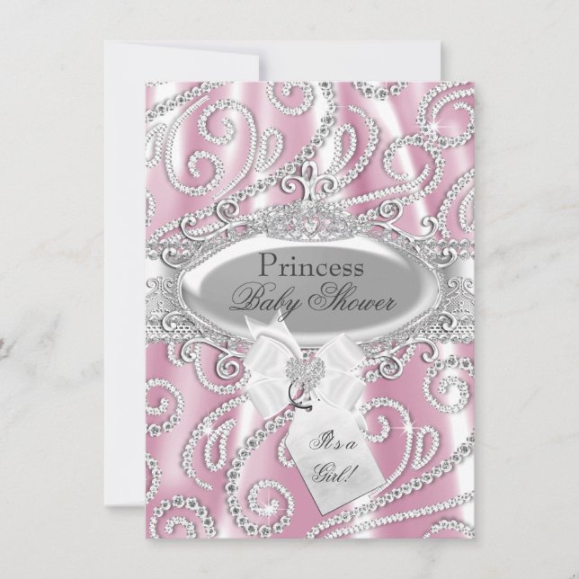 Invitation Baby Shower Fille Rose Princesse Étince (Devant)