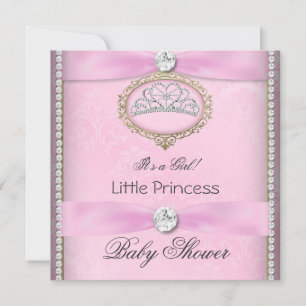 Invitation Baby shower fille rose princesse Tiara Diamond 2