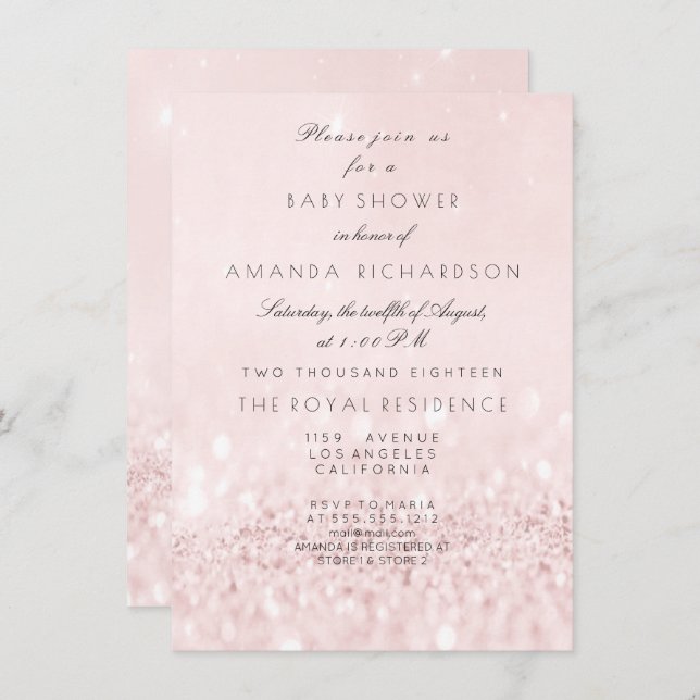Invitation Baby shower fille rose Rose Blush Pastel Parties s (Devant / Derrière)