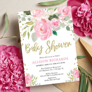Invitation Baby shower fille rose rose et or