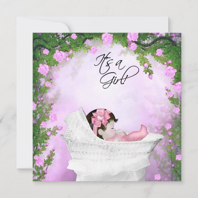 Invitation Baby Shower Fille Rose Rose et Rose (Devant)
