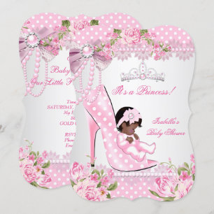 Invitation Baby Shower Fille Rose Rose Poudrée Points Chaussu