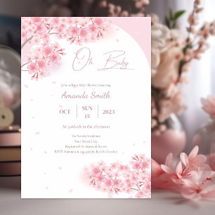 Invitation Baby shower fille rose Sakura cerise en fleurs