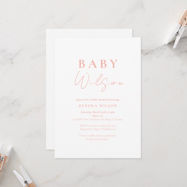 Invitation Baby shower fille rose simple élégant (Devant/Arrière en situation)