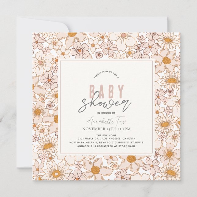 Invitation Baby shower Fille rose Super rétro (Devant)