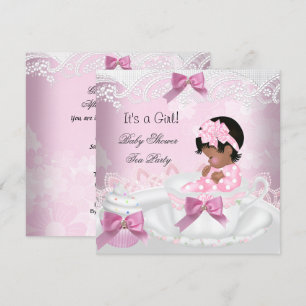 Invitation Baby Shower Fille Rose Tasse à Thé Afro-Américaine