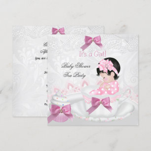 Invitation Baby Shower Fille Rose Tasse à Thé Fête du Thé