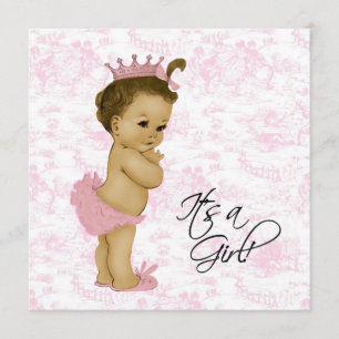 Invitation Baby Shower Fille Rose Toile Vintage