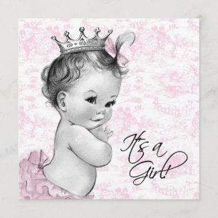 Invitation Baby Shower Fille Rose Toile Vintage