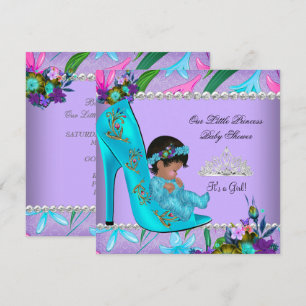 Invitation Baby shower fille rose Turquoise bleu pourpre Chau