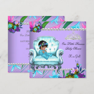 Invitation Baby shower Fille rose Turquoise bleu violet chais