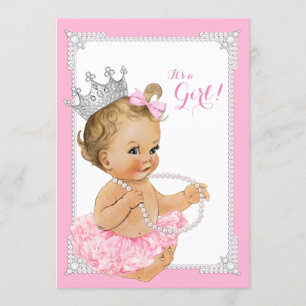 Invitation Baby Shower Fille Rose Tutu Perle Rose