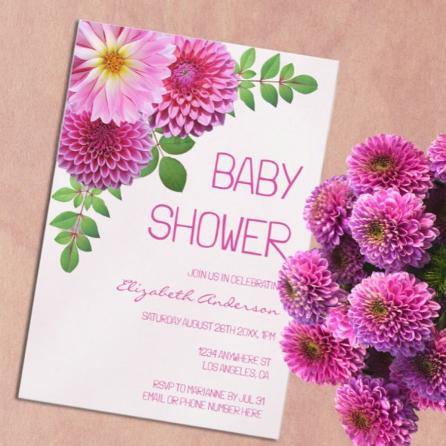 Invitation Baby shower fille rose violet Dahlia (Créateur téléchargé)