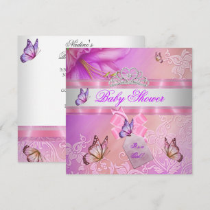 Invitation Baby shower fille rose violet papillon princesse