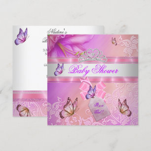 Invitation Baby shower fille rose violet papillon princesse