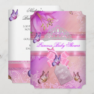 Invitation Baby shower fille rose violet princesse papillon 3