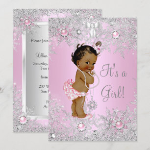 Invitation Baby Shower Fille Rose WonderLand Ethnique Hiver
