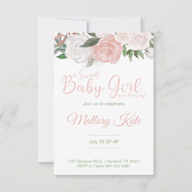 Invitation Baby shower fille Rosey Baby (Devant)