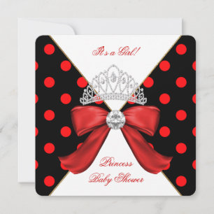 Invitation Baby shower fille rouge noir princesse Polka point