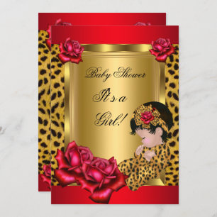 Invitation Baby shower fille rouge or Roses Leopard Custom