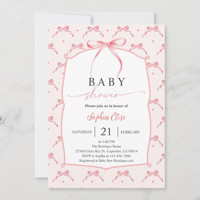 Invitation Baby Shower Fille Ruban (Devant)
