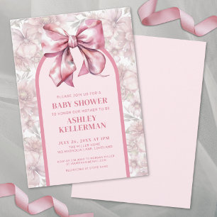 Invitation Baby Shower Fille Ruban Floral Rose