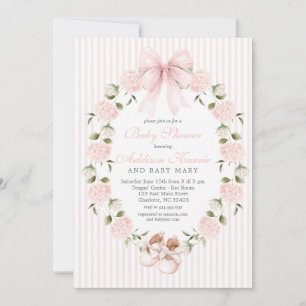 Invitation Baby Shower Fille Ruban Rose Vintage