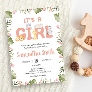 Invitation Baby Shower Fille Safari Animal 