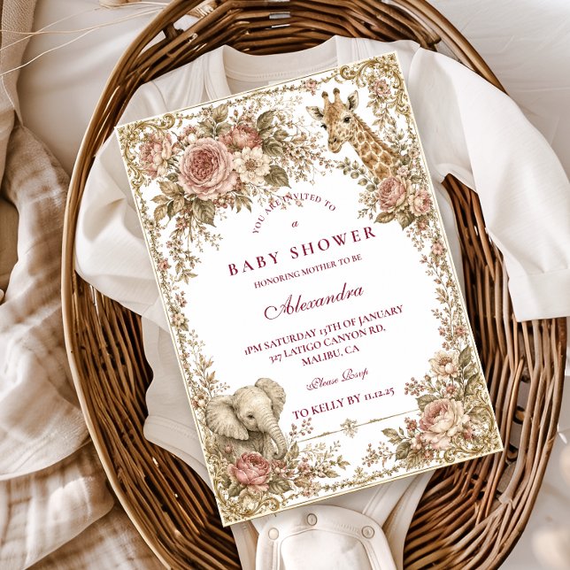Invitation Baby Shower Fille Safari Rose Enchanté (Créateur téléchargé)