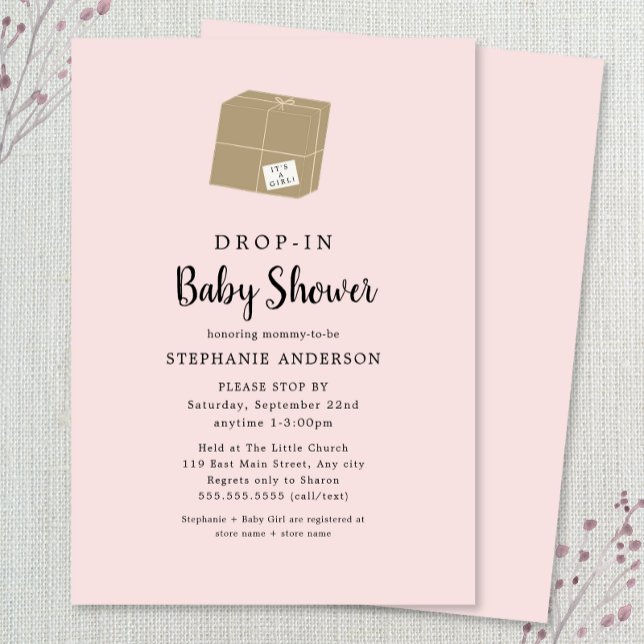 Invitation Baby shower fille simple rose DROP-IN (Créateur téléchargé)