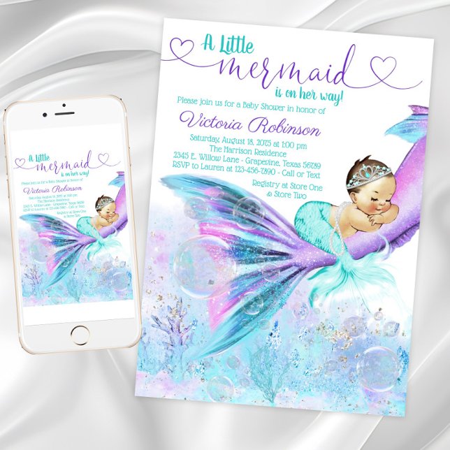 Invitation Baby Shower Fille Sirène (Mermaid Baby Girl Baby Shower Invitation. Instant download and printed invitations available.)
