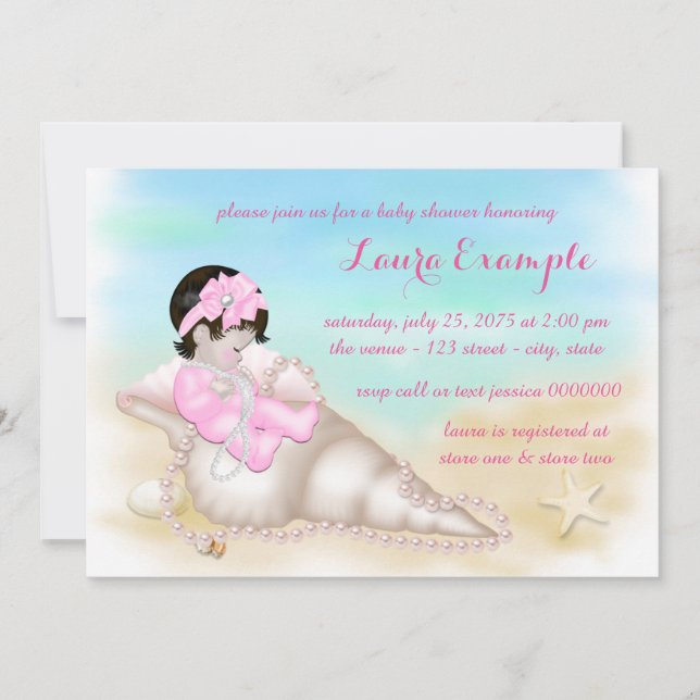 Invitation Baby Shower Fille sur la Plage (Devant)