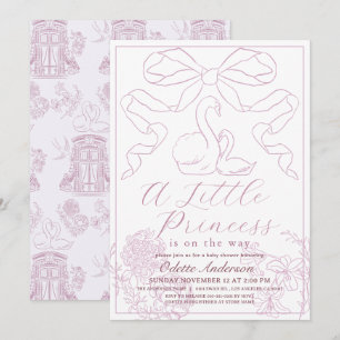 Invitation Baby shower fille Swan Pink Toile de Jouy