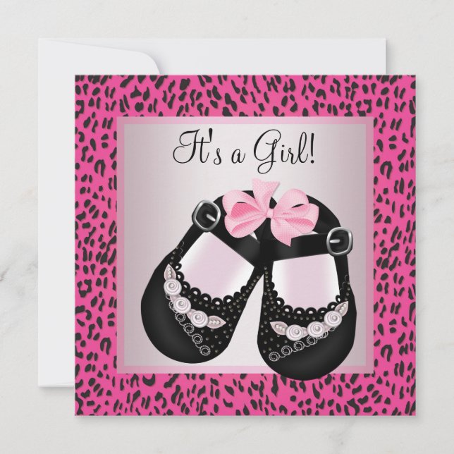 Invitation Baby Shower Fille Tacheté Rose Chaud (Devant)