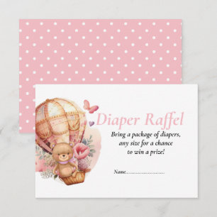 Invitation Baby Shower Fille Teddy Ballons Tirage au sort Cou