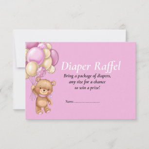 Invitation Baby shower Fille Teddy Balloons Déchets Raffel
