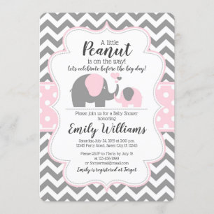 Invitation baby shower fille thème éléphant rose