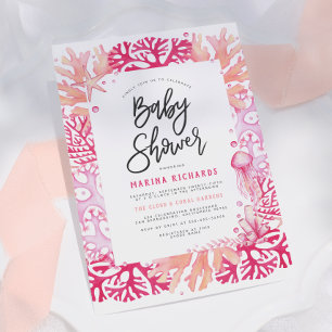 Invitation Baby Shower Fille Thème Nautique Corail Rose et Mé