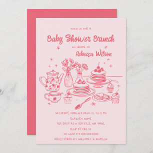Invitation Baby shower Fille Tiré À La Main Rose Whimsical Br