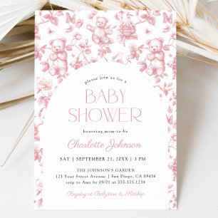 Invitation Baby shower Fille Toile Rose-Blanc