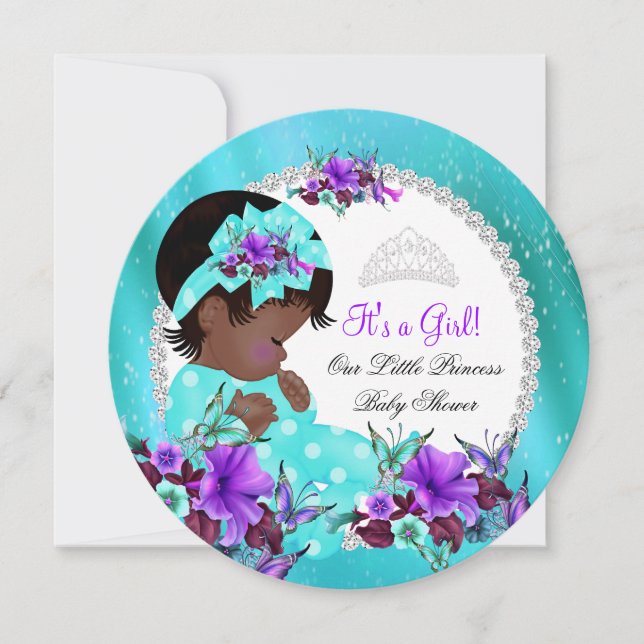 Invitation Baby shower fille Turquoise bleu pourpre Floral (Devant)