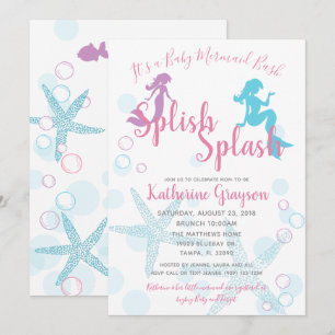 Invitation Baby shower fille Turquoise rose Sirène