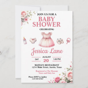 Invitation Baby shower fille Tutu rose clair