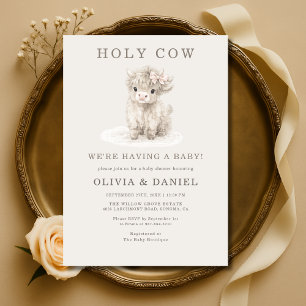 Invitation Baby Shower Fille Vache Highland Rose S