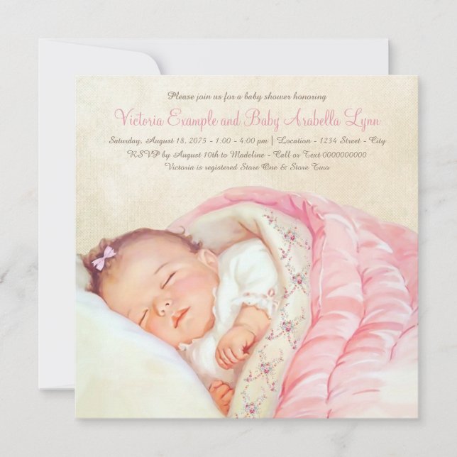 Invitation Baby Shower Fille Vintage (Devant)