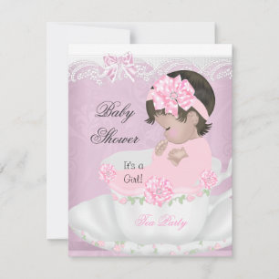Invitation Baby Shower Fille Vintage Bébé Rose dans une Tasse